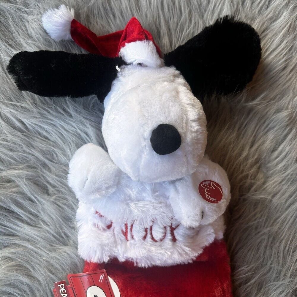 Snoopy Christmas Stocking Animated Ears Move Plush Musical Peanuts 19" Long - Picture 2 of 8